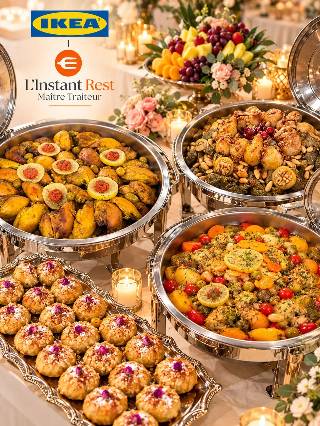 Buffet chaud dressé par L'instant Rest pour IKEA