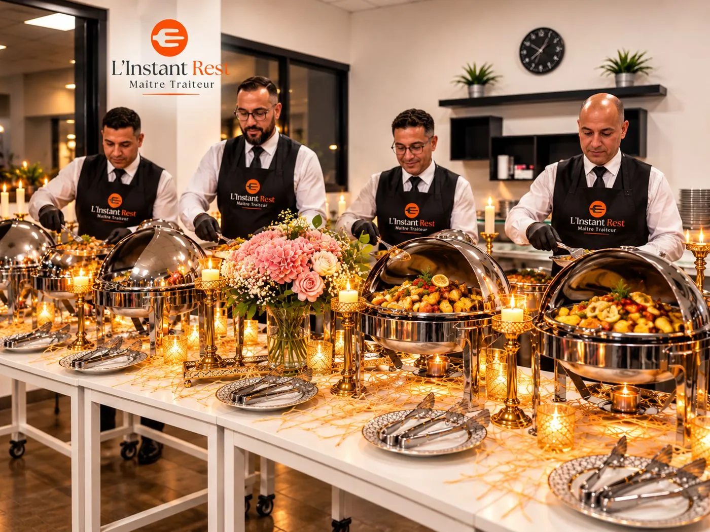 Chefs au service du buffet chaud